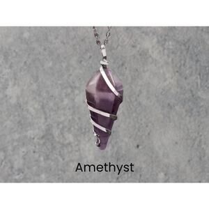 Amethyst Silver Wrapped Crystal Necklace Boho Fairycore Silver Chain